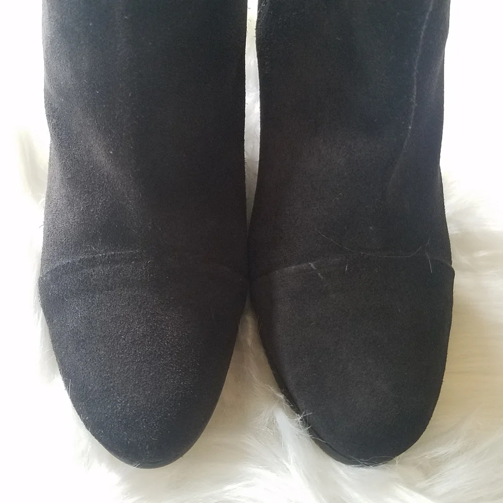 Rag & Bone Harrow Black Suede Leather Ankle Boots Chunky Stacked Heel sz38